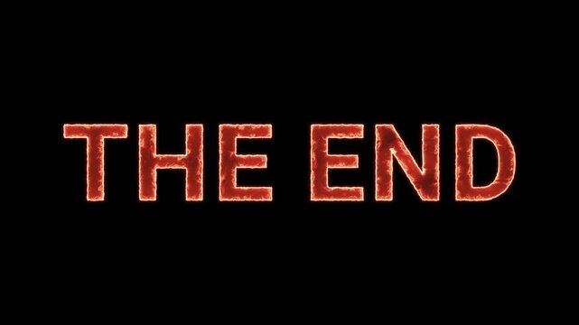 The End Text Glowing Neon Reveal Animation Orange Isolated On Black Background