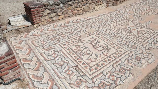 Ancient mosaic floor from Heraclea Lyncestis, North Macedonia . High quality 4k footage
