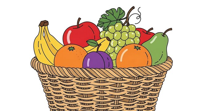 Colorful Fruit Basket Illustration.