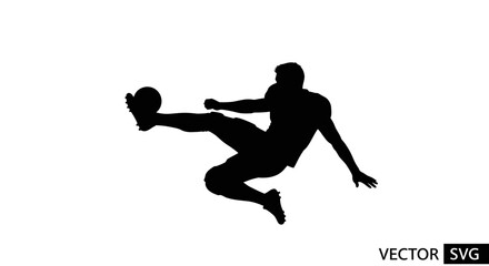 Obraz premium Silhouette of a soccer player kicking a ball in mid-air