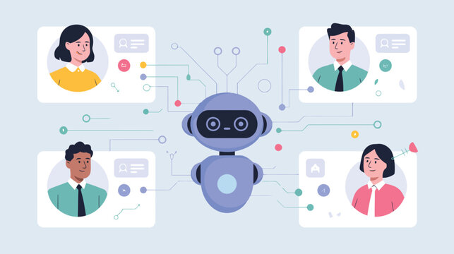 Robot connecting people in virtual communication, teamwork and online collaboration