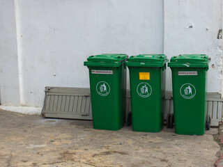 Three Green Waste Segregation Bins for Recycling and Trash Management in Cebu City