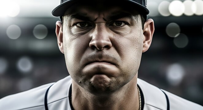 Baseball Player Close-up Portrait with Cap.
