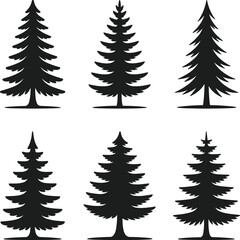 Obraz premium Pine Tree Silhouette Set – Evergreen Forest Tree Vector Icons