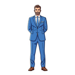 Obraz premium A man in a blue suit standing with his hands behind his back