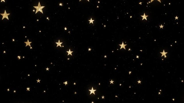 A dark background filled with numerous small and large gold stars of varying sizes, with a white horizontal rectangle at the bottom