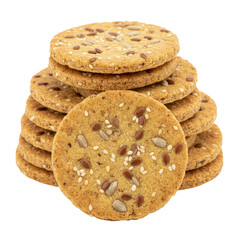Stack of healthy seed crackers isolated on white
