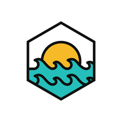 Fototapeta premium circle sun and sea logo design vector template illustration