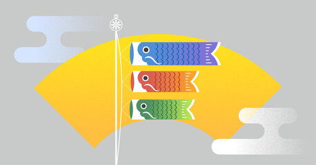 鯉のぼりと屏風と雲　こどもの日POP用背景素材