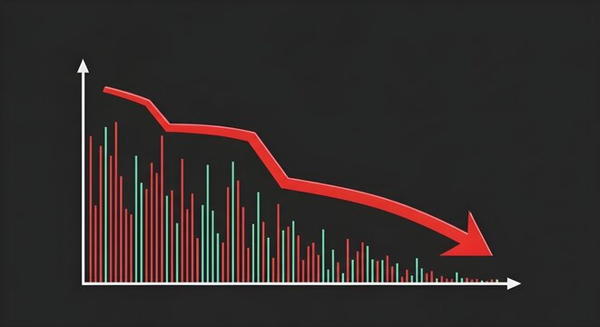 Red Downward Arrow Over Bar Chart Showing Sales Loss And Market Downturn