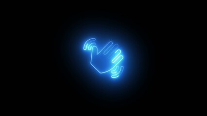 Glowing blue neon hand gesture on black background
