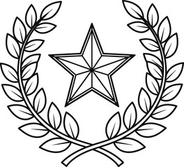 Obraz premium A black and white illustration of a star surrounded by a laurel wreath.