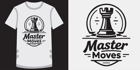 Creative tshirt design featuring a stylized chess rook and master moves text ideal for chess lovers and enthusiasts © md