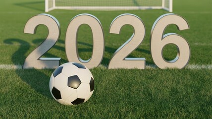 Obraz premium Vibrant dynamic 2026 Football World Cup backdrop with bold geometric patterns in red blue and green ideal for promotional posters social media banners and event merchandise