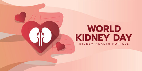 Fototapeta na wymiar World kidney day - hands hold white kidney sign in red heart paper vector design
