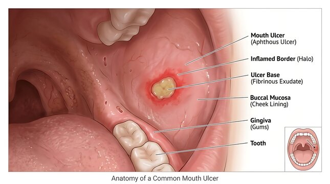 Anatomy of a Common Mouth Ulcer in Inner Cheek Area