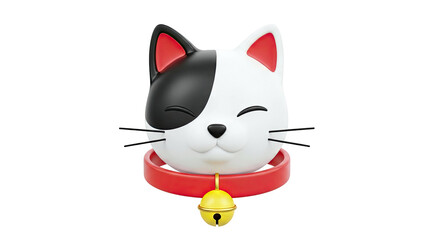 Fototapeta premium 3D Rendered Cartoon Cat Head with Red Collar and Bell