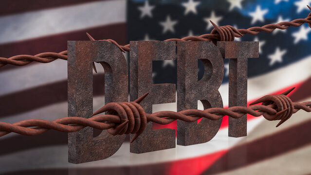 United States National Debt Concept with Barbed Wire 3d render.