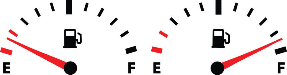 Set of two fuel gauge icons showing empty and full levels simple vector illustration for automotive or energy concepts isolated on white © aftab