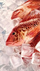 Fresh Red Tilapia on Ice A Vibrant Watercolor Illustration of Seafood Elegance