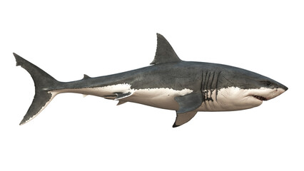 Fototapeta premium Side view render of a great white shark isolated on transparent background, showing realistic anatomy and clean silhouette for wildlife and marine design