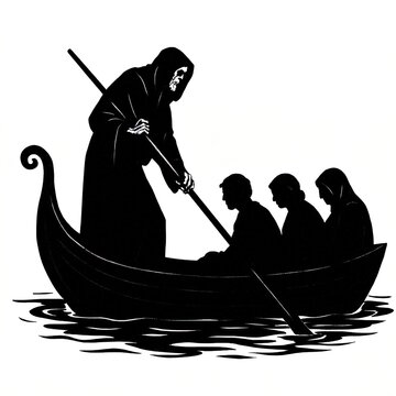 silhouette of charon in a boat