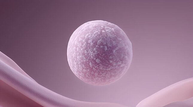 A close-up renders three spherical, textured objects with light and shadow against a backdrop and draped fabric of similar hues