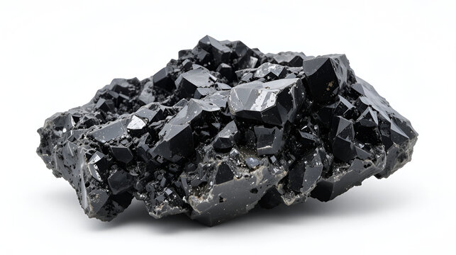 Natural black quartz morion on the white background