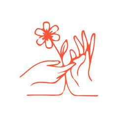 Hands Holding Flower Line Art