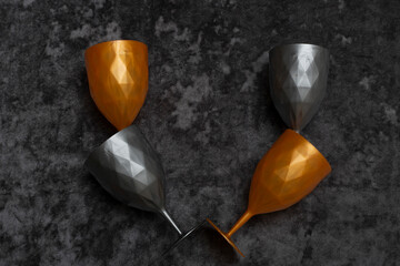 Still life with plastic glasses, top view