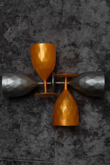 Still life with plastic glasses, top view