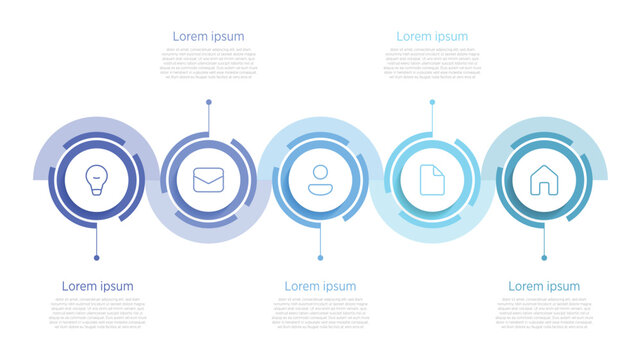 A sleek horizontal timeline infographic featuring 5 key milestones connected by flowing arrows, with flat icons for growth, innovation, and success.