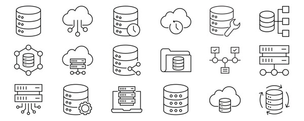 Data Center line editable icon set. Containing server, hosting, cloud computing, security, internet, computer, data processing, and more. Editable stroke. Vector illustration © bouver