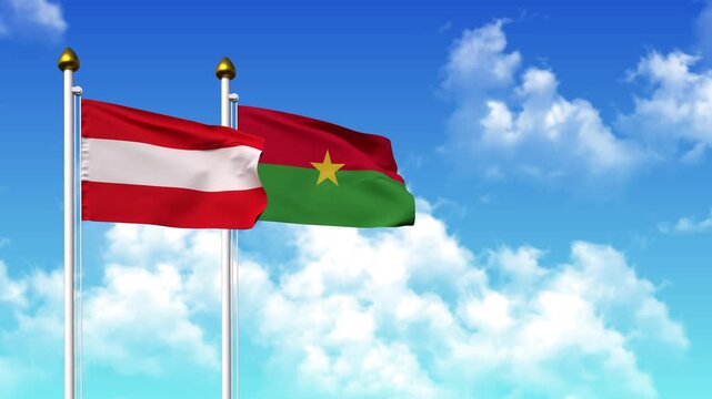 Waving flags of AUSTRIA and BURKINA FASSO on pole included with alpha