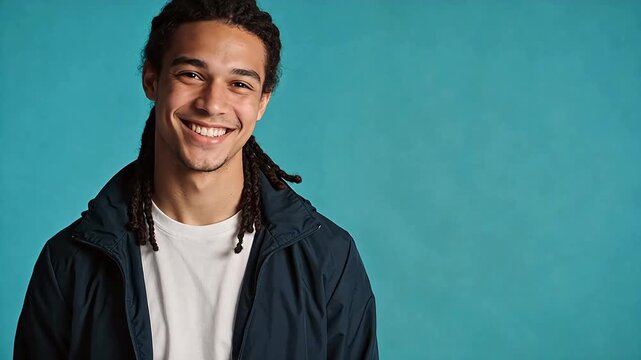 Young man with dreadlocks smiling