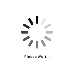 Obraz premium Minimalist circular loading progress icon with bar style spinner and please wait text on a solid white background for digital UI UX.
