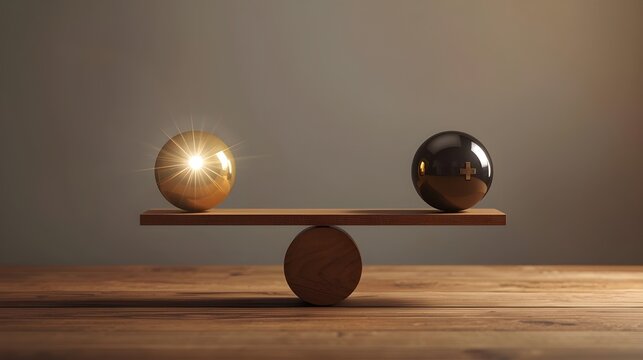 Balanced Wooden Scale: Benefits and Drawbacks Thought, Pros and Cons Concept