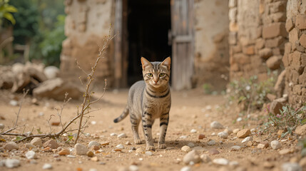 Obraz premium Wild stray cat in village.