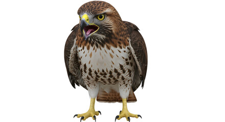 Obraz premium Realistic 3D rendering of a powerful hawk or falcon with wings folded, isolated on a solid white background
