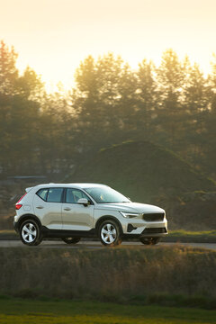 Modern crossover SUV in countryside