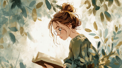 木漏れ日の読書時間のイラスト