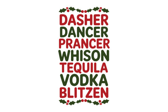 Reindeer names list in festive holiday illustration with holly border