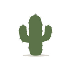 Stylized Olive Green Cactus with Symmetrical Arms and Sharp Spines.