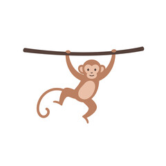 Fototapeta premium Cute Monkey Cartoon Hanging from a Branch.