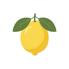 Freshly picked lemon with vibrant green leaves isolated illustration.