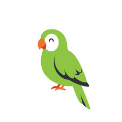 Stylized Green Parrot with Orange Beak and Feet Black Wing Markings.