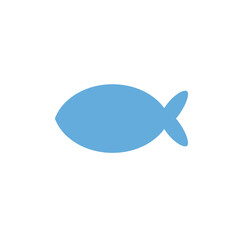 Simple light blue fish silhouette with rounded body and forked tail.