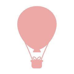 Simple Pink Hot Air Balloon Silhouette with Basket and Curved Support Ropes.