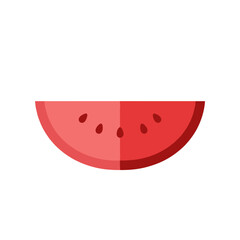 Simple Flat Design Watermelon Slice with Dark Seeds and Red Hues.