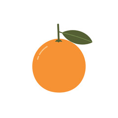 Stylized Orange Fruit with Green Stem and Leaf Simple Graphic Design.